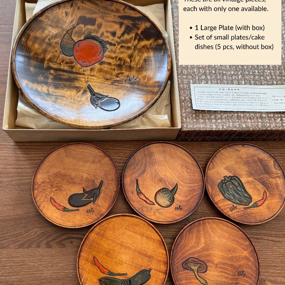 [Like New] Vintage Japanese Small Wooden Plates, hand-carved urushi finish 5 pcs - Picture 4 of 16